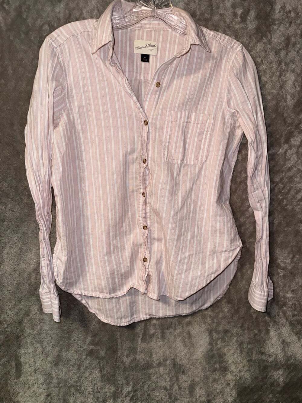 Universal Thread Women's Striped Long Sleeve Button Down Shirt Pink White SizeXS